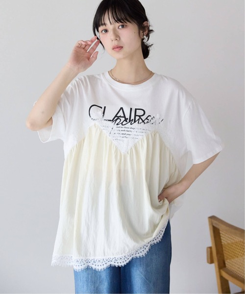 pocket(ポケット)の「レースキャミドッキングTシャツ(Tシャツ/カットソー・レディース・ホワイト×ブラック/チャコールグレー/ホワイト×ホワイト・フリ-)」の2枚目の写真