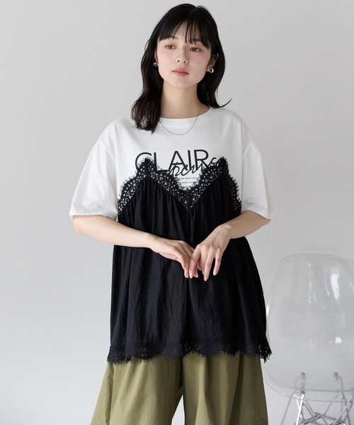 pocket(ポケット)の「レースキャミドッキングTシャツ(Tシャツ/カットソー・レディース・ホワイト×ブラック/チャコールグレー/ホワイト×ホワイト・フリ-)」の3枚目の写真