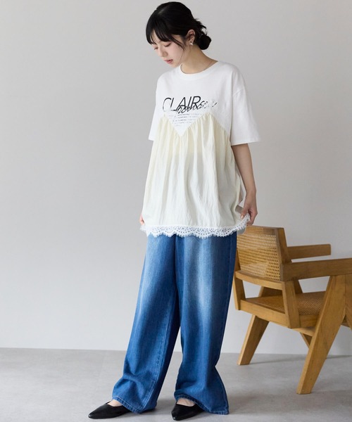 pocket(ポケット)の「レースキャミドッキングTシャツ(Tシャツ/カットソー・レディース・ホワイト×ブラック/チャコールグレー/ホワイト×ホワイト・フリ-)」の20枚目の写真