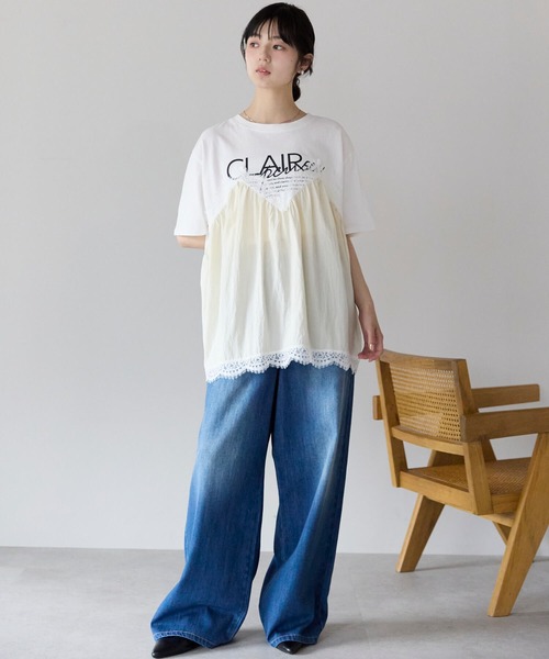 pocket(ポケット)の「レースキャミドッキングTシャツ(Tシャツ/カットソー・レディース・ホワイト×ブラック/チャコールグレー/ホワイト×ホワイト・フリ-)」の21枚目の写真