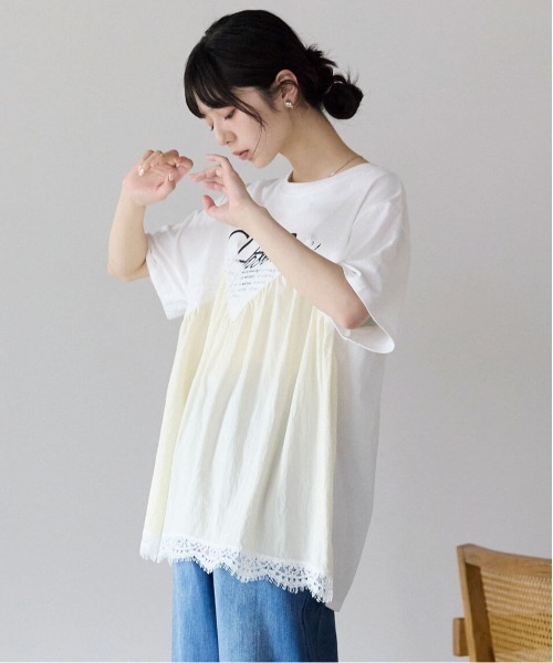 pocket(ポケット)の「レースキャミドッキングTシャツ(Tシャツ/カットソー・レディース・ホワイト×ブラック/チャコールグレー/ホワイト×ホワイト・フリ-)」の22枚目の写真