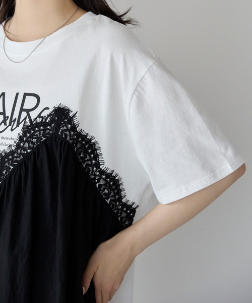 pocket(ポケット)の「レースキャミドッキングTシャツ(Tシャツ/カットソー・レディース・ホワイト×ブラック/チャコールグレー/ホワイト×ホワイト・フリ-)」の4枚目の写真