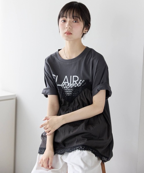 pocket(ポケット)の「レースキャミドッキングTシャツ(Tシャツ/カットソー・レディース・ホワイト×ブラック/チャコールグレー/ホワイト×ホワイト・フリ-)」の7枚目の写真