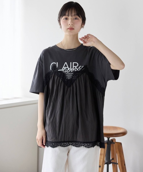 pocket(ポケット)の「レースキャミドッキングTシャツ(Tシャツ/カットソー・レディース・ホワイト×ブラック/チャコールグレー/ホワイト×ホワイト・フリ-)」の9枚目の写真