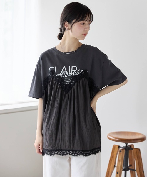 pocket(ポケット)の「レースキャミドッキングTシャツ(Tシャツ/カットソー・レディース・ホワイト×ブラック/チャコールグレー/ホワイト×ホワイト・フリ-)」の10枚目の写真
