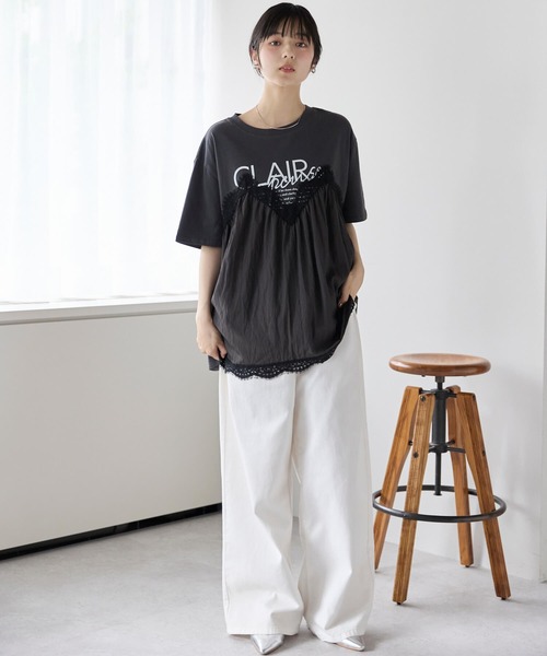 pocket(ポケット)の「レースキャミドッキングTシャツ(Tシャツ/カットソー・レディース・ホワイト×ブラック/チャコールグレー/ホワイト×ホワイト・フリ-)」の13枚目の写真