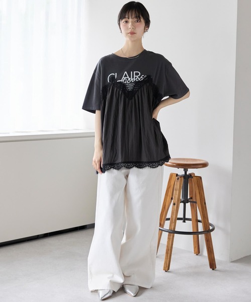 pocket(ポケット)の「レースキャミドッキングTシャツ(Tシャツ/カットソー・レディース・ホワイト×ブラック/チャコールグレー/ホワイト×ホワイト・フリ-)」の14枚目の写真