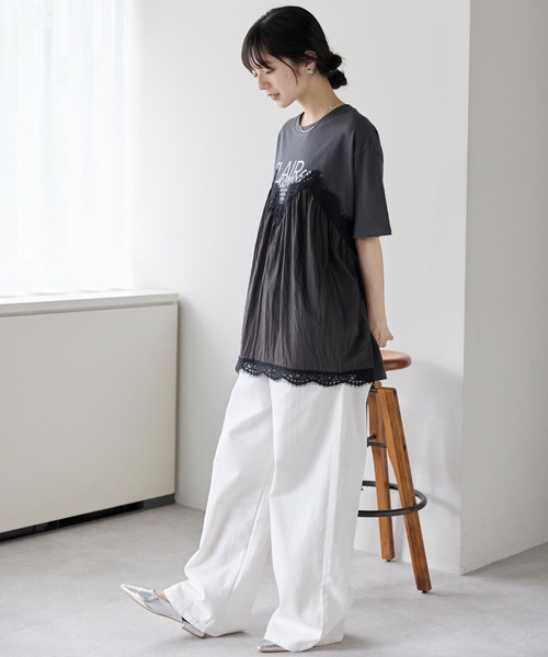 pocket(ポケット)の「レースキャミドッキングTシャツ(Tシャツ/カットソー・レディース・ホワイト×ブラック/チャコールグレー/ホワイト×ホワイト・フリ-)」の15枚目の写真