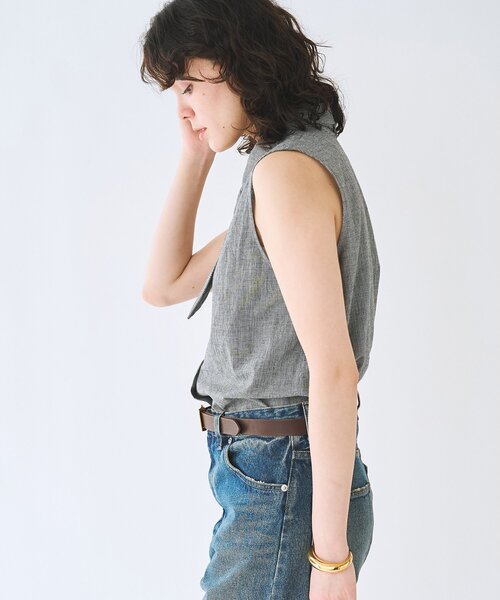 Whim Gazette(ウィムガゼット)の「コットンリネンチェックノースリーブボウシャツ(シャツ/ブラウス・レディース・グレー/レッド・FREE)」の6枚目の写真