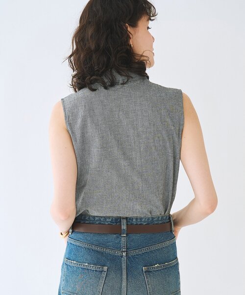 Whim Gazette(ウィムガゼット)の「コットンリネンチェックノースリーブボウシャツ(シャツ/ブラウス・レディース・グレー/レッド・FREE)」の7枚目の写真