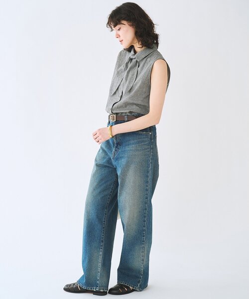 Whim Gazette(ウィムガゼット)の「コットンリネンチェックノースリーブボウシャツ(シャツ/ブラウス・レディース・グレー/レッド・FREE)」の5枚目の写真