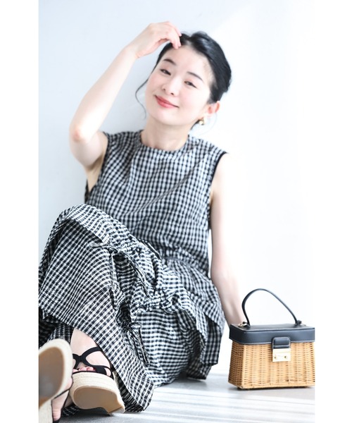 cawaii(カワイイ)の「涼やかサッカー生地のチェック柄セットアップ【set】(その他トップス・レディース・ブラック・FREE)」の4枚目の写真
