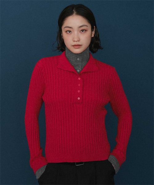miette（ミエット）の「ハイネックレイヤード風ニットプルオーバー（ニット/セーター・レディース・レッド/ブラウン/ライトグレー/チャコール・FREE）」の6枚目の写真