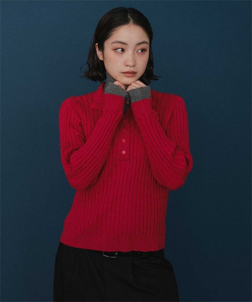 miette（ミエット）の「ハイネックレイヤード風ニットプルオーバー（ニット/セーター・レディース・レッド/ブラウン/ライトグレー/チャコール・FREE）」の10枚目の写真