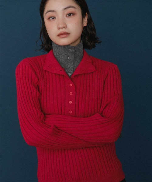 miette（ミエット）の「ハイネックレイヤード風ニットプルオーバー（ニット/セーター・レディース・レッド/ブラウン/ライトグレー/チャコール・FREE）」の11枚目の写真