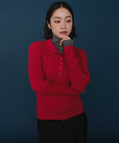 miette（ミエット）の「ハイネックレイヤード風ニットプルオーバー（ニット/セーター・レディース・レッド/ブラウン/ライトグレー/チャコール・FREE）」の12枚目の写真