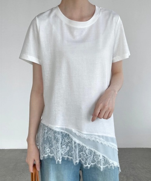 yuue' ( wear )(ユーイ)の「レースレイヤードチュニック半袖Tシャツ/ミニワンピース(Tシャツ/カットソー・レディース・ブラック/ホワイト・FREE)」の1枚目の写真