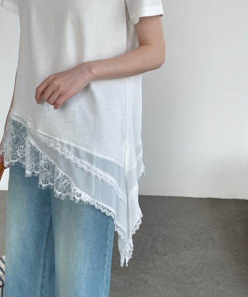 yuue' ( wear )(ユーイ)の「レースレイヤードチュニック半袖Tシャツ/ミニワンピース(Tシャツ/カットソー・レディース・ブラック/ホワイト・FREE)」の13枚目の写真