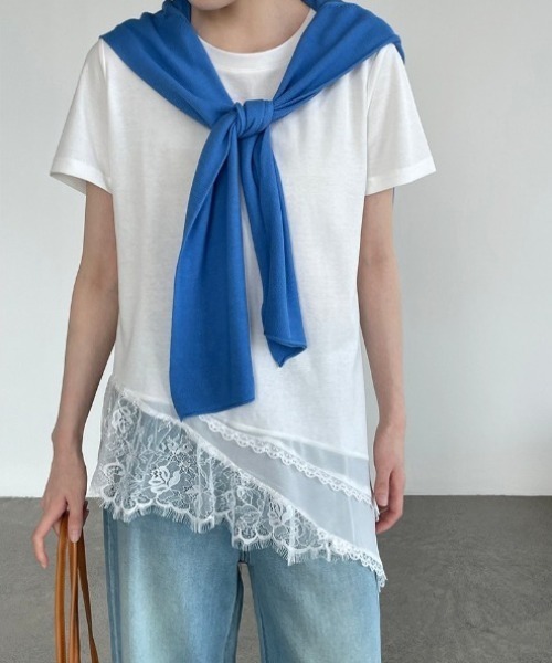 yuue' ( wear )(ユーイ)の「レースレイヤードチュニック半袖Tシャツ/ミニワンピース(Tシャツ/カットソー・レディース・ブラック/ホワイト・FREE)」の11枚目の写真