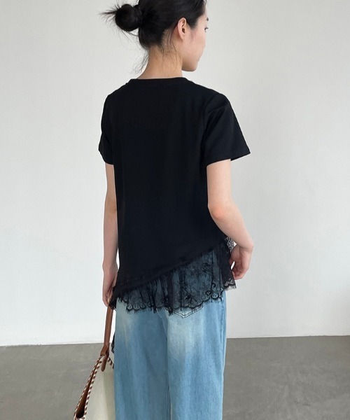 yuue' ( wear )(ユーイ)の「レースレイヤードチュニック半袖Tシャツ/ミニワンピース(Tシャツ/カットソー・レディース・ブラック/ホワイト・FREE)」の5枚目の写真