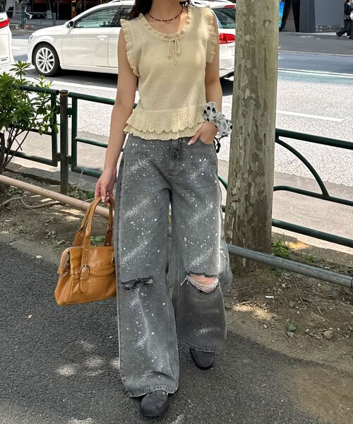 CIAOPANIC（チャオパニック）の「フリフリサマーニットノースリベスト（ニット/セーター・レディース・グリーン/ホワイト/ベージュ・ONE SIZE）」の17枚目の写真