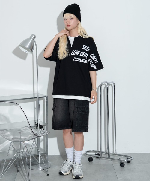 WEGO(ウィゴー)の「WEGO/キーネックフェイクレイヤードグラフィックT(Tシャツ/カットソー・メンズ・グレー/ブラック・MEDIUM/LARGE)」の7枚目の写真