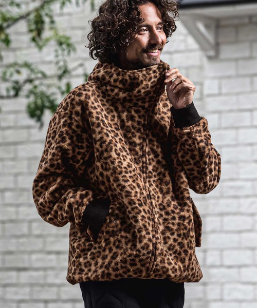 CAMBIO(カンビオ)の「mj11652- Leopard Asymmetric Short Jacket アシンメトリーショート丈フードブルゾン(MIU-262-004)(ブルゾン・メンズ・ブラウン/チャコール・L/M/S)」の3枚目の写真