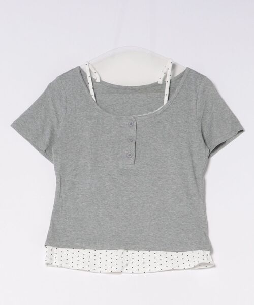 Nia(ニア)の「Nia(ニア)/ドットレイヤード風ヘンリーネックトップス(Tシャツ/カットソー・レディース・ホワイト/グレイッシュブルー/グレー・FREE)」の5枚目の写真