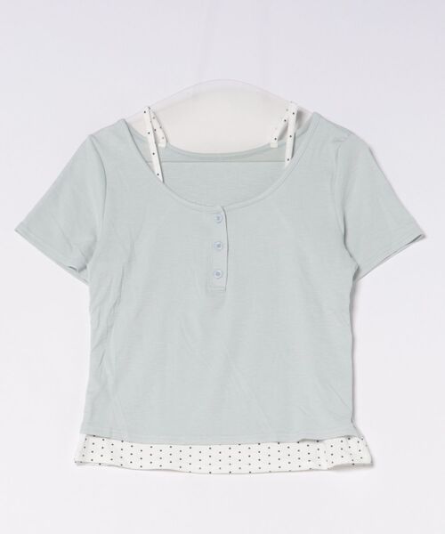 Nia(ニア)の「Nia(ニア)/ドットレイヤード風ヘンリーネックトップス(Tシャツ/カットソー・レディース・ホワイト/グレイッシュブルー/グレー・FREE)」の20枚目の写真