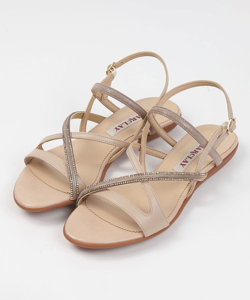 BARCLAY(バークレー)の「BARCLAY(バークレー)ビジューラインフラットサンダル(サンダル・レディース・ベージュ・22cm/23cm/24cm/23.5cm/24.5cm/22.5cm)」の1枚目の写真