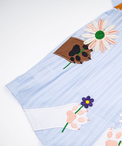 HOOK(フック)の「HOOK ネクタイ付き 猫の手 フラワー 刺繍 薄手 ストライプ 半袖 カジュアルシャツ (SS)(シャツ/ブラウス・メンズ・グリーン/ブルー・FREE)」の10枚目の写真