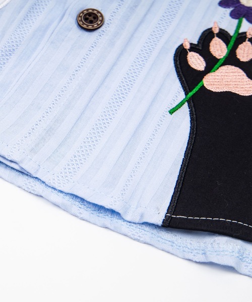 HOOK(フック)の「HOOK ネクタイ付き 猫の手 フラワー 刺繍 薄手 ストライプ 半袖 カジュアルシャツ (SS)(シャツ/ブラウス・メンズ・グリーン/ブルー・FREE)」の11枚目の写真