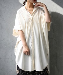 バンドカラー 五分袖 ロングシャツ