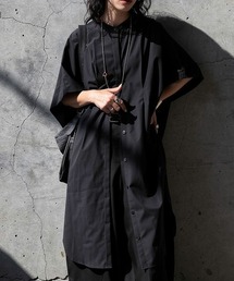 バンドカラー 五分袖 ロングシャツ