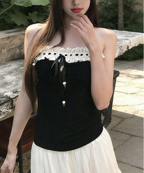 ＆soiree（アンドソワレ）の「配色フリルリボンビスチェ（その他トップス・レディース・ブラック・LARGE/MEDIUM/SMALL）」の2枚目の写真