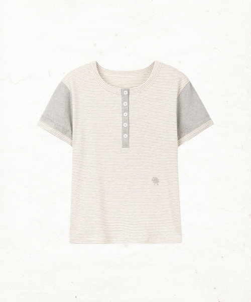 DANDEL(ダンデル)の「DD mixed pattern henley neck tee (ST GREY)(Tシャツ/カットソー・レディース・その他・1)」の2枚目の写真