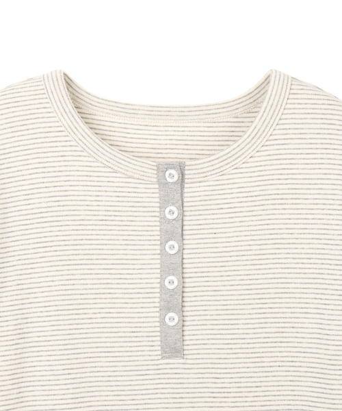 DANDEL(ダンデル)の「DD mixed pattern henley neck tee (ST GREY)(Tシャツ/カットソー・レディース・その他・1)」の3枚目の写真