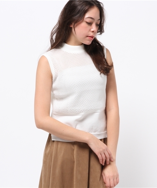 OUTLET（アウトレット）の「【'PalinkA】メッシュノースリP/O（ニット/セーター・レディース・ホワイト/ブラック・FREE）」の2枚目の写真