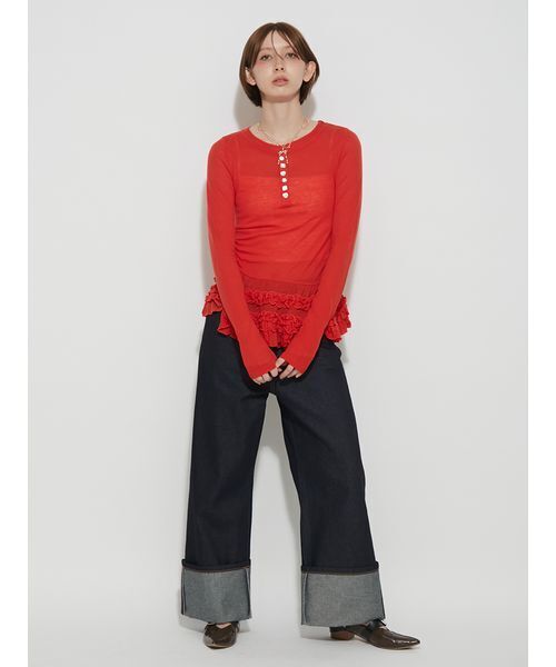 FURFUR(ファーファー)の「リボンステッチロールアップデニムパンツ(デニムパンツ・レディース・ホワイト/インディゴブルー/サックスブルー・1/0)」の11枚目の写真