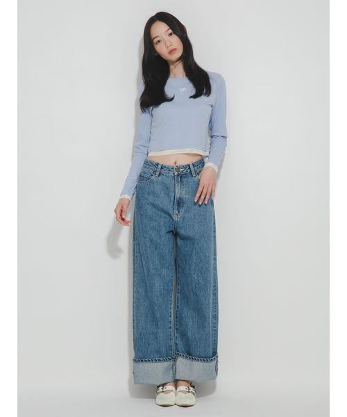 FURFUR(ファーファー)の「リボンステッチロールアップデニムパンツ(デニムパンツ・レディース・ホワイト/インディゴブルー/サックスブルー・1/0)」の14枚目の写真