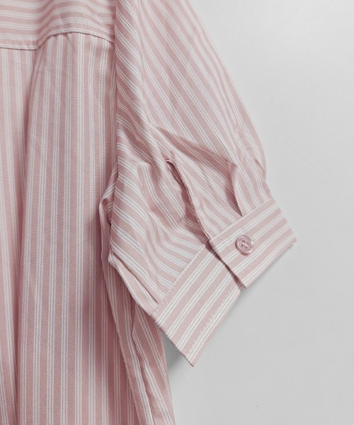 ReRe(リリ)の「アシンメトリー襟ストライプ半袖シャツ(シャツ/ブラウス・レディース・ピンク・MEDIUM/X-LARGE/LARGE)」の10枚目の写真