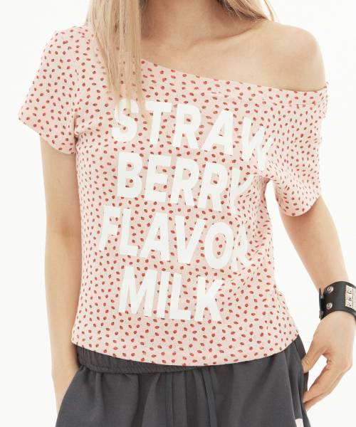 SETUP-EXE(セットアップイーエックスイー)の「STRAWBERRY DOT GRAPHIC TOP / PINK(Tシャツ/カットソー・レディース・その他・OS)」の1枚目の写真