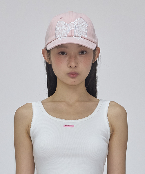 RONRON(ロンロン)の「LACE RIBBON APPLIQUE BALL CAP SOFT PINK(キャップ・レディース・その他・FREE)」の1枚目の写真