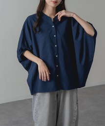【refinedworks】サッカー 素材 バンドカラー ブラウス