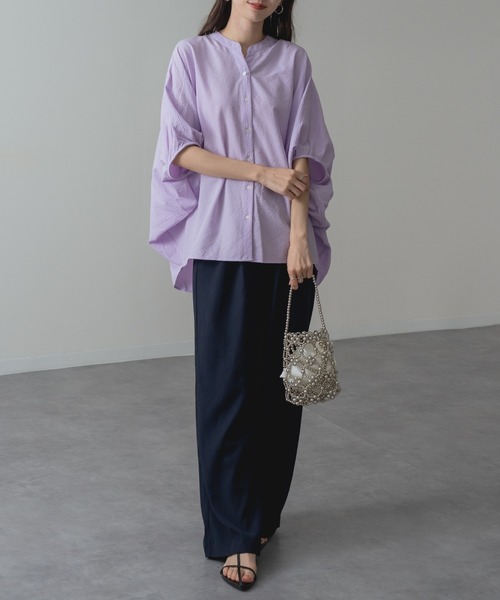 refinedworks(リファインドワークス)の「【refinedworks】サッカー 素材 バンドカラー ブラウス(シャツ/ブラウス・レディース・ネイビー/パープル/グリーン・FREE)」の16枚目の写真