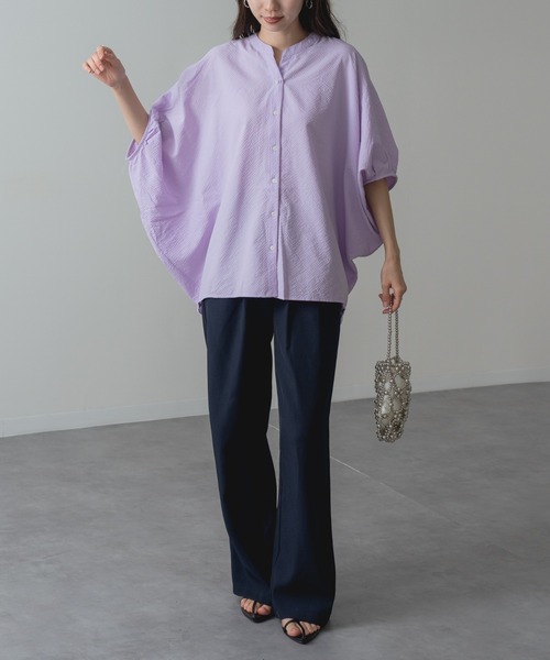 refinedworks(リファインドワークス)の「【refinedworks】サッカー 素材 バンドカラー ブラウス(シャツ/ブラウス・レディース・ネイビー/パープル/グリーン・FREE)」の17枚目の写真