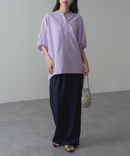 refinedworks(リファインドワークス)の「【refinedworks】サッカー 素材 バンドカラー ブラウス(シャツ/ブラウス・レディース・ネイビー/パープル/グリーン・FREE)」の18枚目の写真