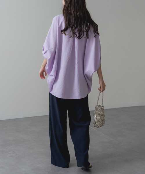 refinedworks(リファインドワークス)の「【refinedworks】サッカー 素材 バンドカラー ブラウス(シャツ/ブラウス・レディース・ネイビー/パープル/グリーン・FREE)」の20枚目の写真