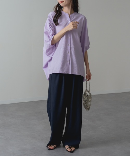 refinedworks(リファインドワークス)の「【refinedworks】サッカー 素材 バンドカラー ブラウス(シャツ/ブラウス・レディース・ネイビー/パープル/グリーン・FREE)」の22枚目の写真