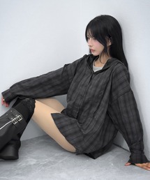 FOLLOWIN（フォロウィン）の「【3COLOR/ユニセックス】チェックフードビッグシルエットシャツ【冷房/UV対策/羽織にぴったり】（シャツ/ブラウス）」